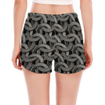 Metal Chainmail Pattern Print Women's Split Running Shorts