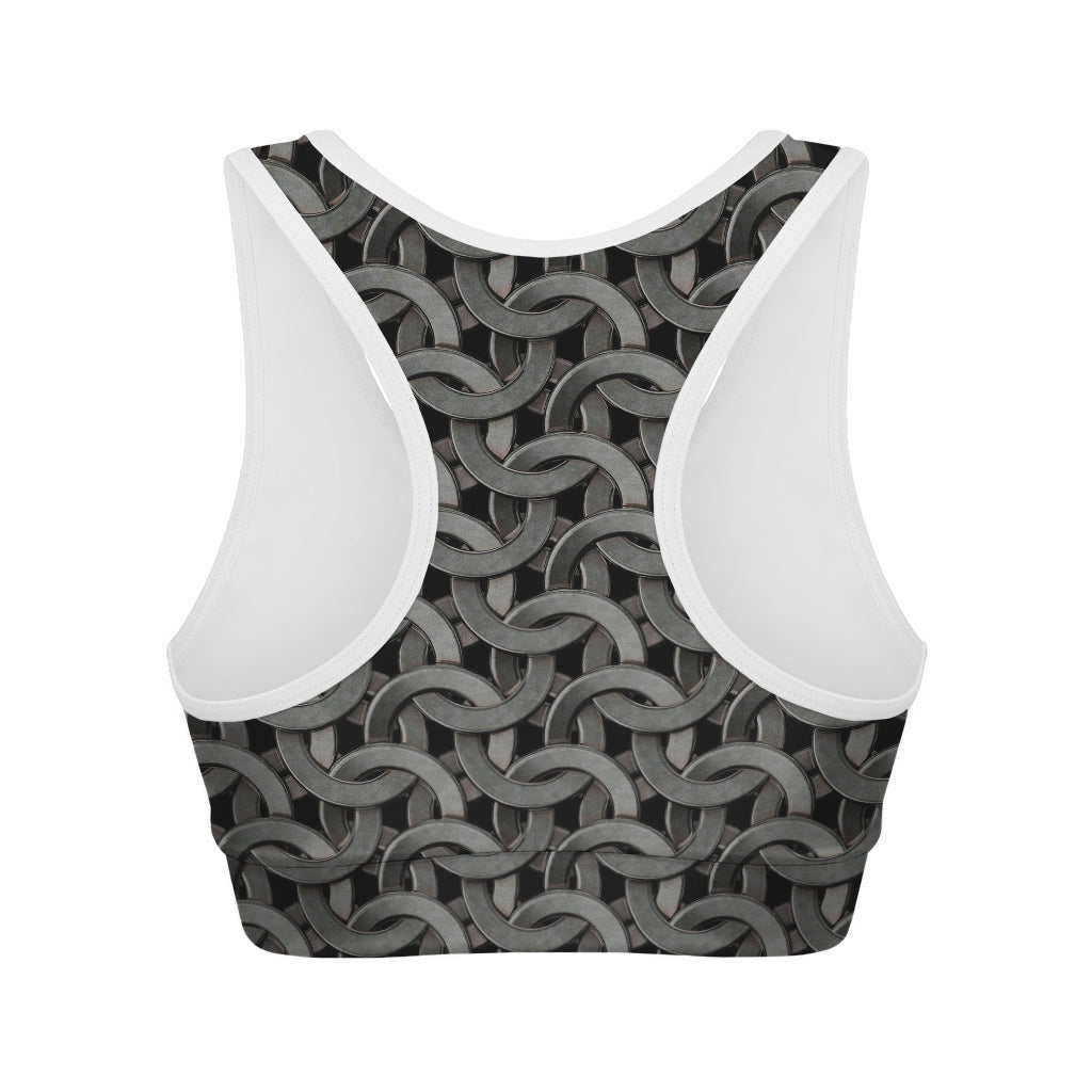 Metal Chainmail Pattern Print Women's Sports Bra