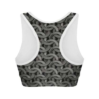 Metal Chainmail Pattern Print Women's Sports Bra