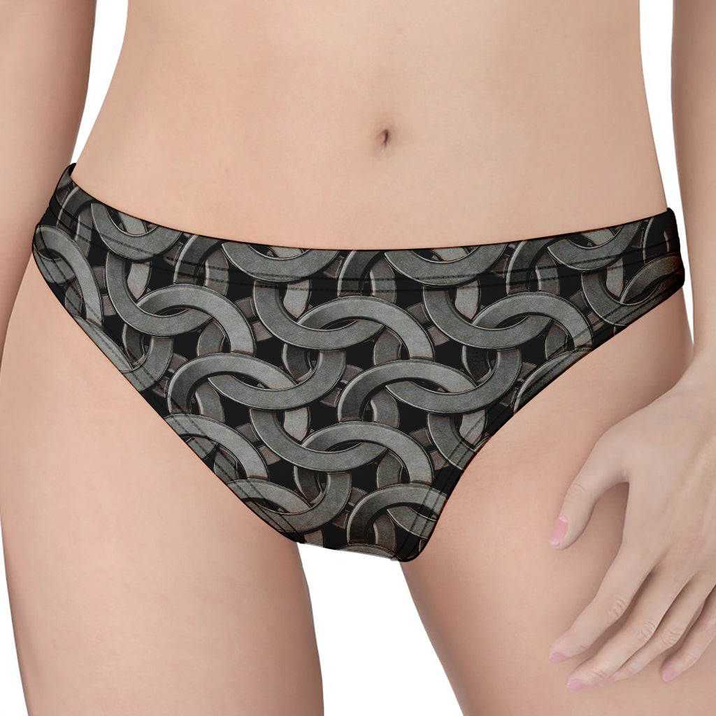 Metal Chainmail Pattern Print Women's Thong