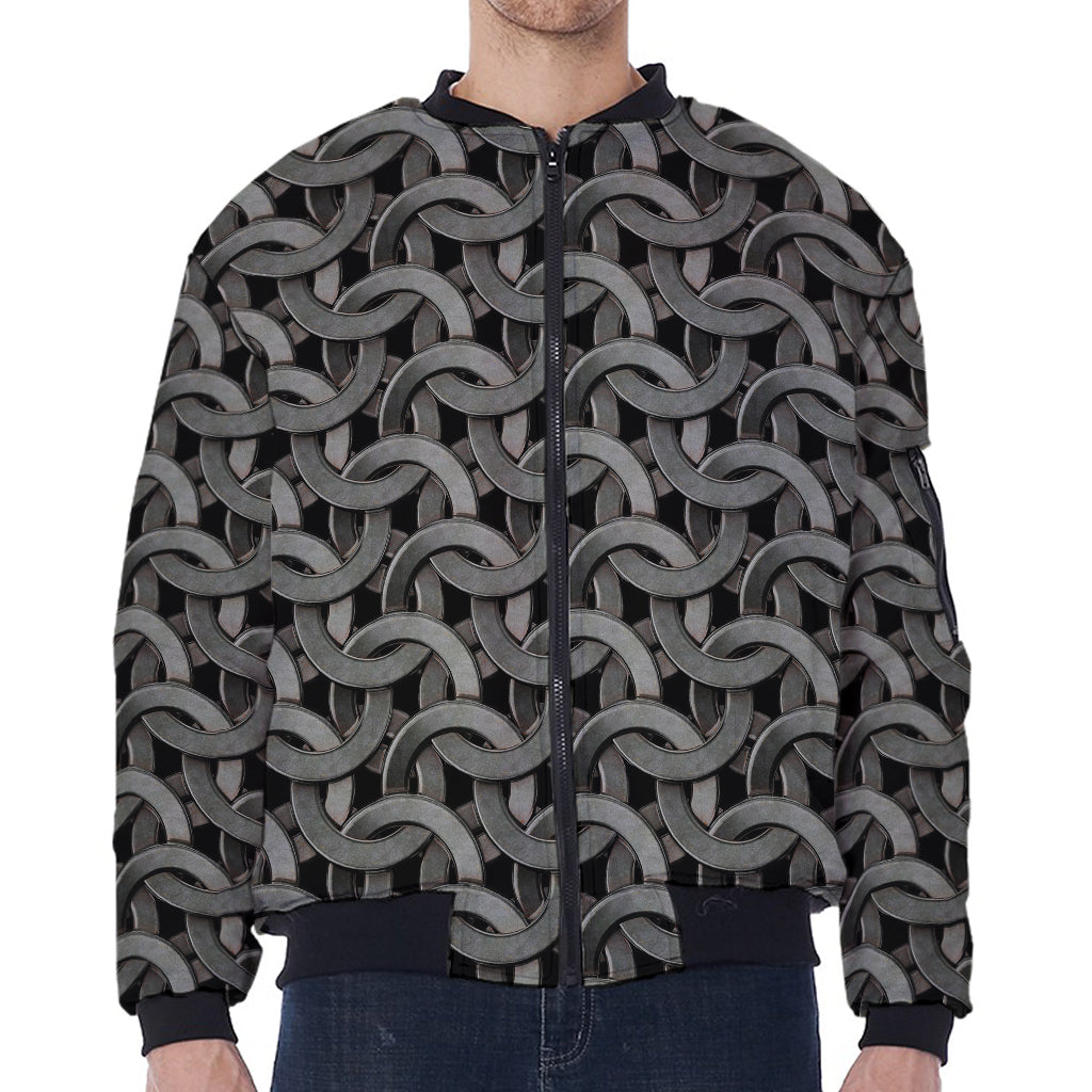 Metal Chainmail Pattern Print Zip Sleeve Bomber Jacket