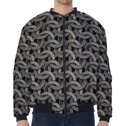 Metal Chainmail Pattern Print Zip Sleeve Bomber Jacket