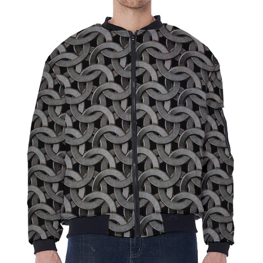 Metal Chainmail Pattern Print Zip Sleeve Bomber Jacket