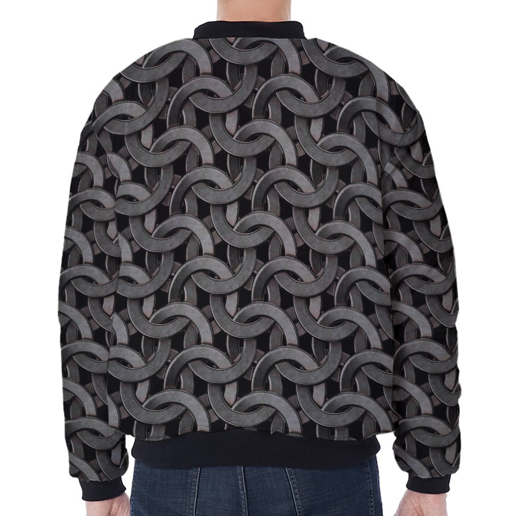 Metal Chainmail Pattern Print Zip Sleeve Bomber Jacket