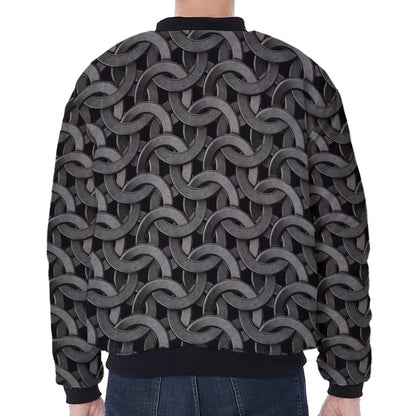 Metal Chainmail Pattern Print Zip Sleeve Bomber Jacket