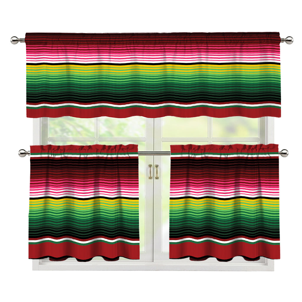 Mexican Serape Blanket Pattern Print 3 Piece Kitchen Curtains