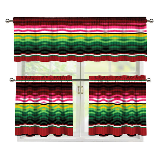 Mexican Serape Blanket Pattern Print 3 Piece Kitchen Curtains