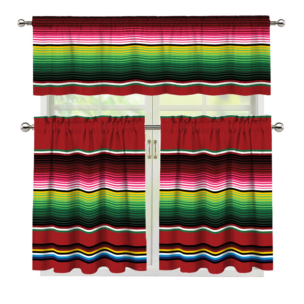 Mexican Serape Blanket Pattern Print 3 Piece Kitchen Curtains