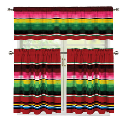 Mexican Serape Blanket Pattern Print 3 Piece Kitchen Curtains