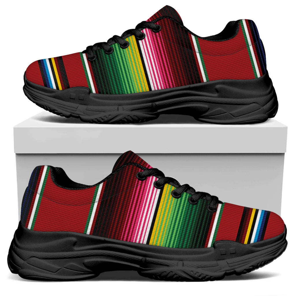 Mexican Serape Blanket Pattern Print Black Chunky Shoes