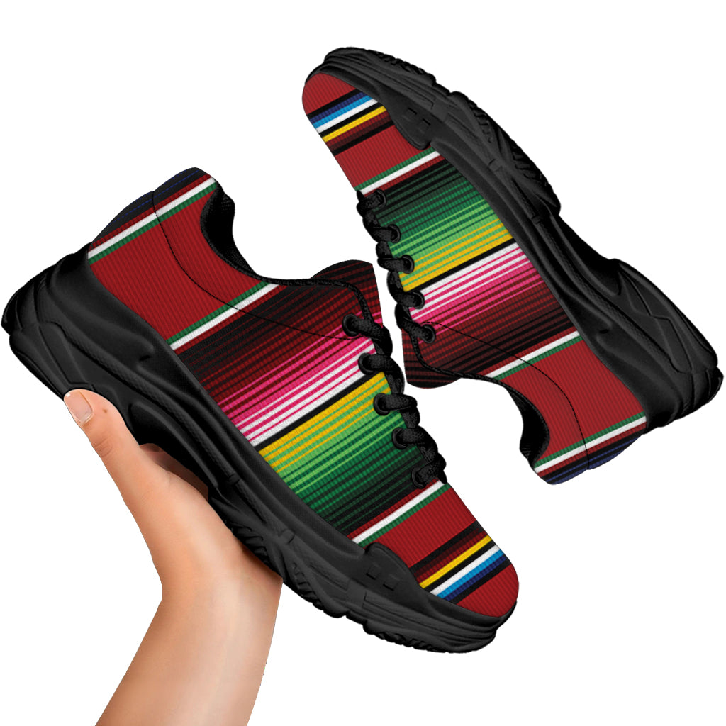 Mexican Serape Blanket Pattern Print Black Chunky Shoes