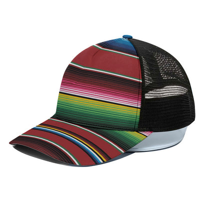 Mexican Serape Blanket Pattern Print Black Mesh Trucker Cap