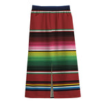 Mexican Serape Blanket Pattern Print Cotton Front Slit Maxi Skirt