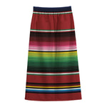 Mexican Serape Blanket Pattern Print Cotton Front Slit Maxi Skirt