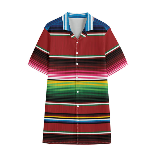 Mexican Serape Blanket Pattern Print Cotton Hawaiian Shirt