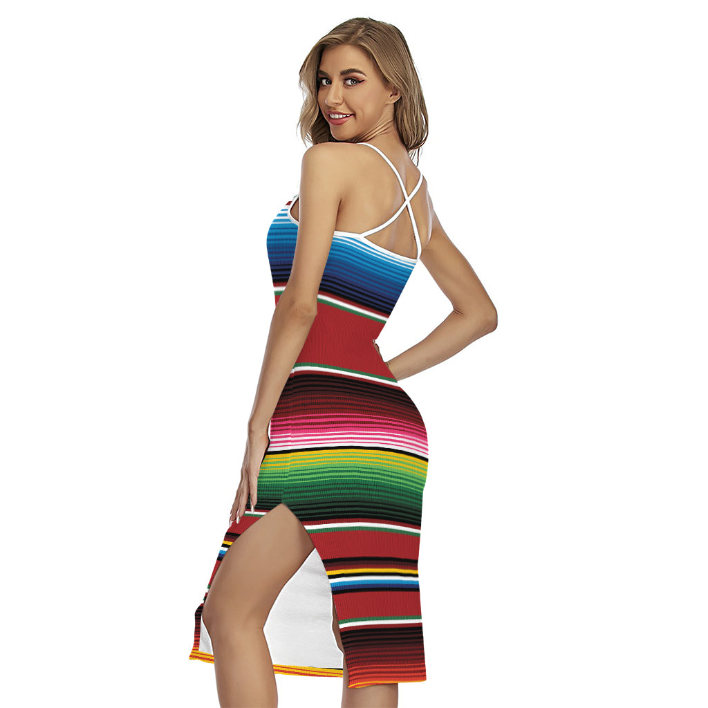 Mexican Serape Blanket Pattern Print Cross Back Cami Dress