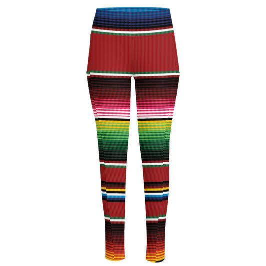 Mexican Serape Blanket Pattern Print High-Waisted Pocket Leggings