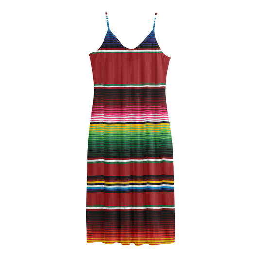 Mexican Serape Blanket Pattern Print Jersey Midi Cami Dress