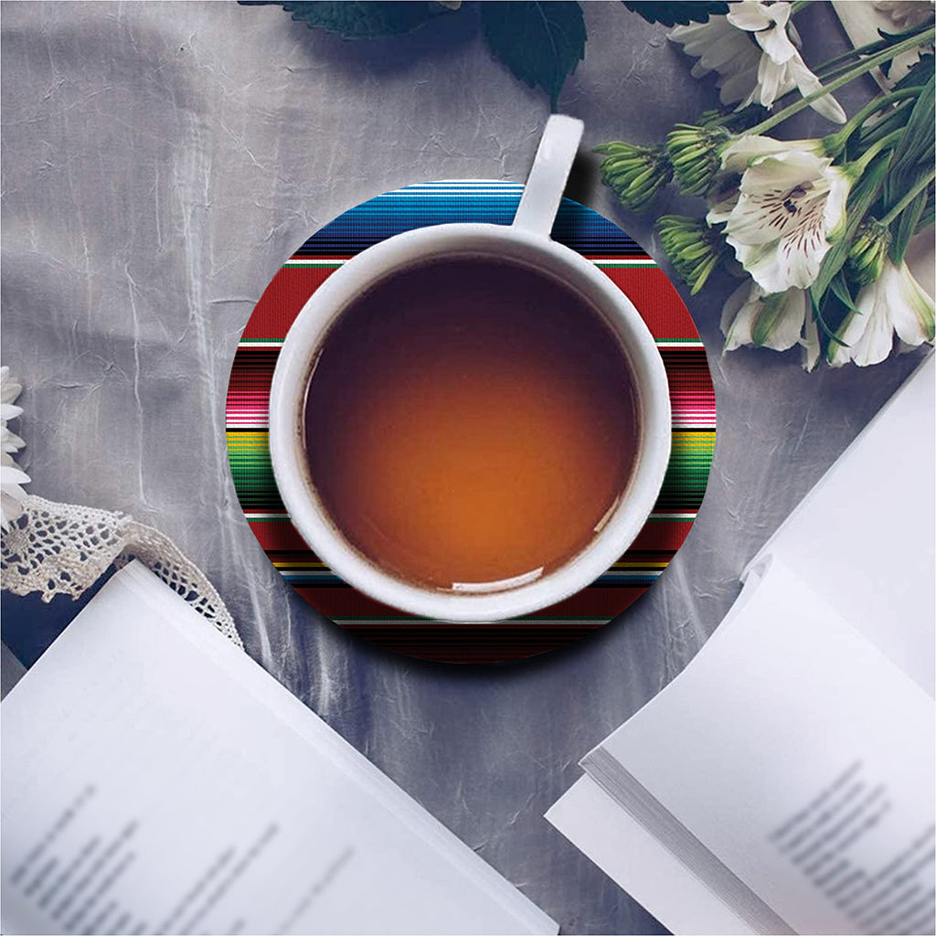 Mexican Serape Blanket Pattern Print Leather Coaster Set