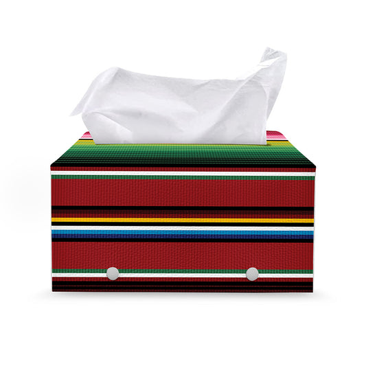 Mexican Serape Blanket Pattern Print Leather Tissue Box Cover