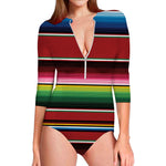 Mexican Serape Blanket Pattern Print Long Sleeve Swimsuit