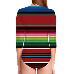 Mexican Serape Blanket Pattern Print Long Sleeve Swimsuit