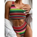 Mexican Serape Blanket Pattern Print One Shoulder Bikini Top