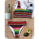 Mexican Serape Blanket Pattern Print One Shoulder Bikini Top