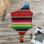 Mexican Serape Blanket Pattern Print One Shoulder Bodysuit