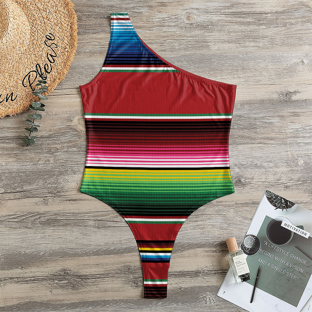 Mexican Serape Blanket Pattern Print One Shoulder Bodysuit