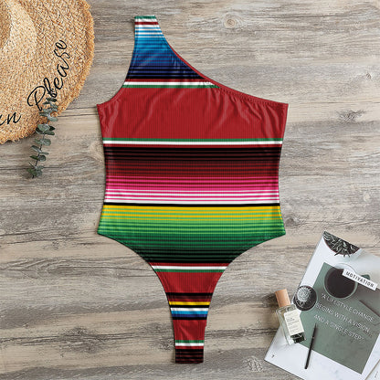 Mexican Serape Blanket Pattern Print One Shoulder Bodysuit