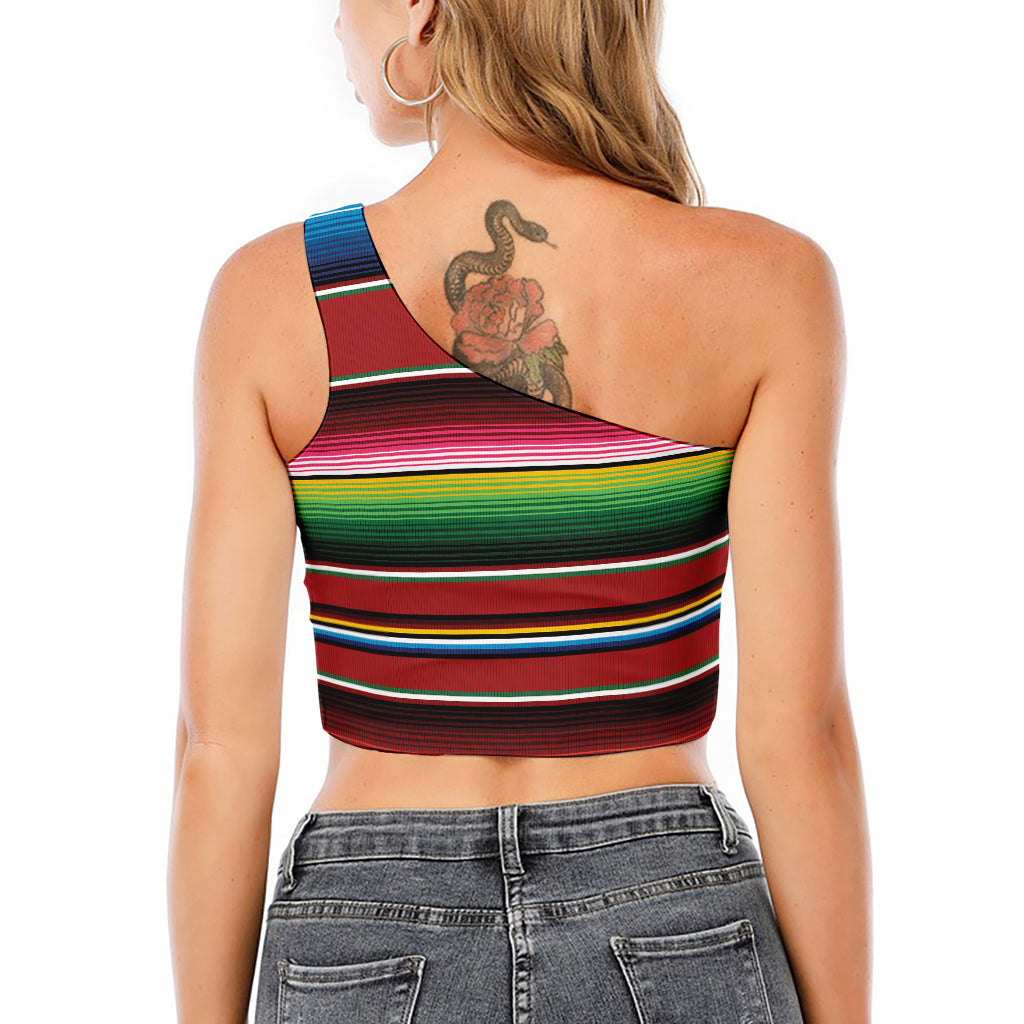 Mexican Serape Blanket Pattern Print One Shoulder Crop Top