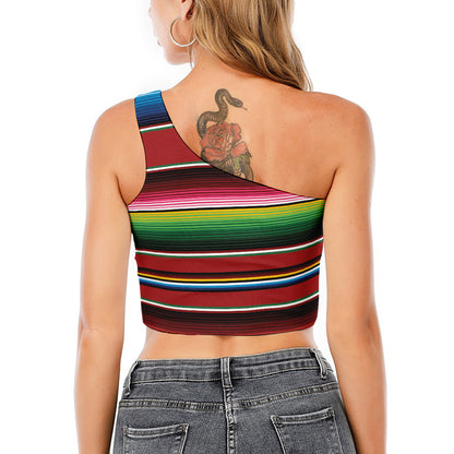 Mexican Serape Blanket Pattern Print One Shoulder Crop Top