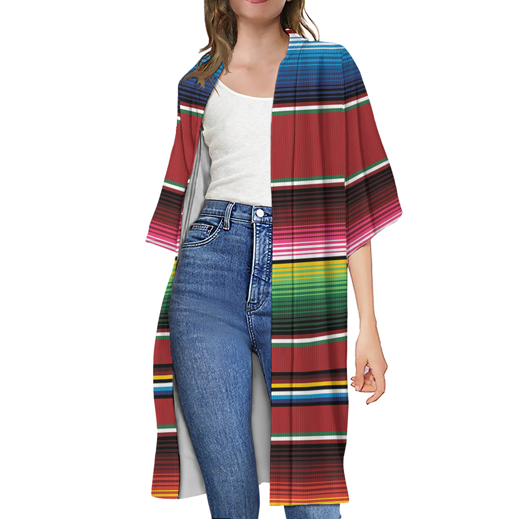 Mexican Serape Blanket Pattern Print Open Front Beach Cover Up