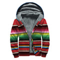 Mexican Serape Blanket Pattern Print Sherpa Lined Zip Up Hoodie