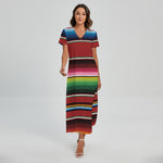 Mexican Serape Blanket Pattern Print Short Sleeve Maxi Dress