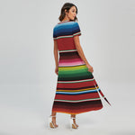 Mexican Serape Blanket Pattern Print Short Sleeve Maxi Dress GearFrost Mexican Serape Blanket Pattern Print Short Sleeve Maxi Dress GearFrost