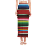 Mexican Serape Blanket Pattern Print Side Slit Maxi Skirt