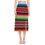 Mexican Serape Blanket Pattern Print Side Slit Midi Skirt