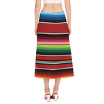 Mexican Serape Blanket Pattern Print Side Slit Midi Skirt