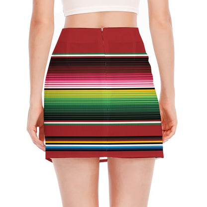 Mexican Serape Blanket Pattern Print Side Slit Mini Skirt