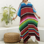 Mexican Serape Blanket Pattern Print Silk V-Neck Kaftan Dress