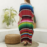 Mexican Serape Blanket Pattern Print Silk V-Neck Kaftan Dress