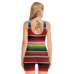 Mexican Serape Blanket Pattern Print Sleeveless One Piece Swimsuit