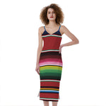 Mexican Serape Blanket Pattern Print Slim Fit Midi Cami Dress