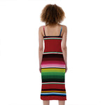 Mexican Serape Blanket Pattern Print Slim Fit Midi Cami Dress