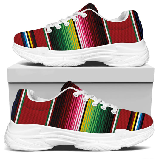 Mexican Serape Blanket Pattern Print White Chunky Shoes