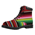 Mexican Serape Blanket Pattern Print Padded Collar Lace Up Boots