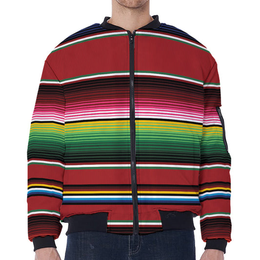 Mexican Serape Blanket Pattern Print Zip Sleeve Bomber Jacket