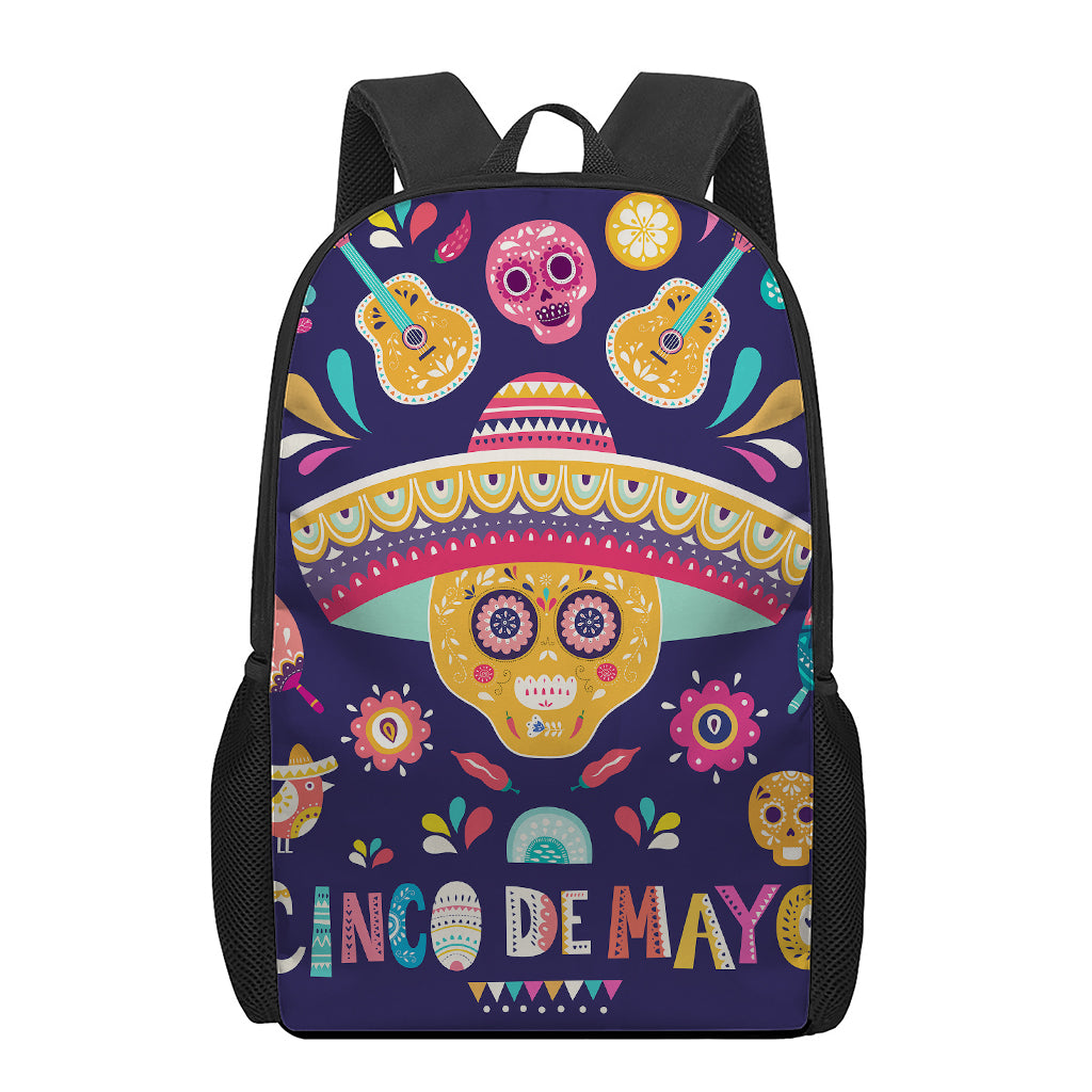 Mexican Skull Cinco de Mayo Print 17 Inch Backpack